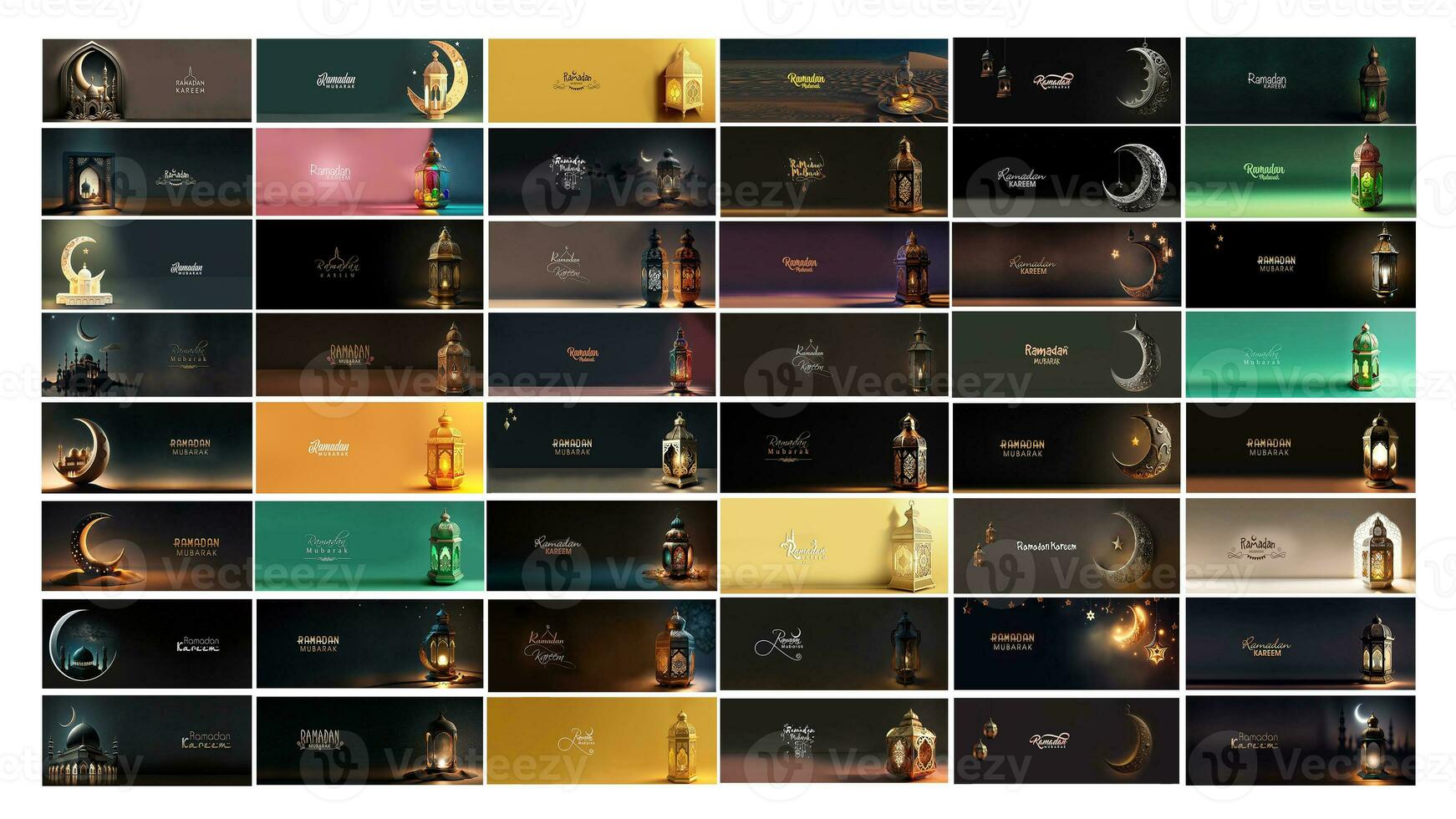Ramadan Kareem or Mubarak Banner Or Header Design Set With Festival Elements. photo