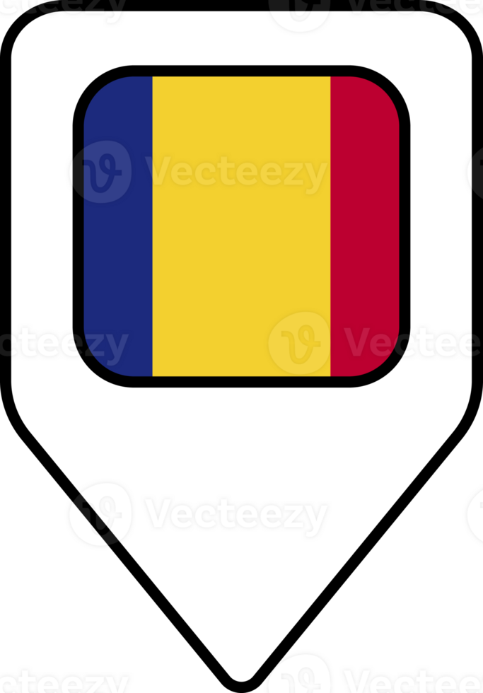 Chad flag map pin navigation icon, square design. png