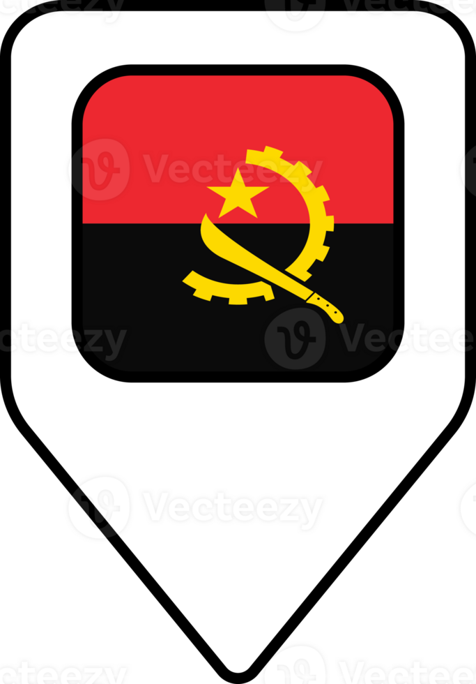 Angola flag map pin navigation icon, square design. png