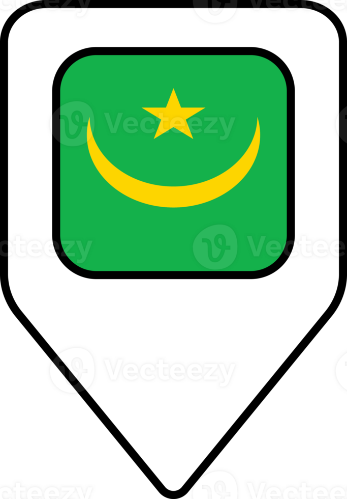 Mauritania flag map pin navigation icon, square design. png