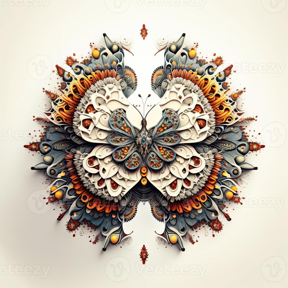 Colorful butterfly mandala art. Created with technology. photo