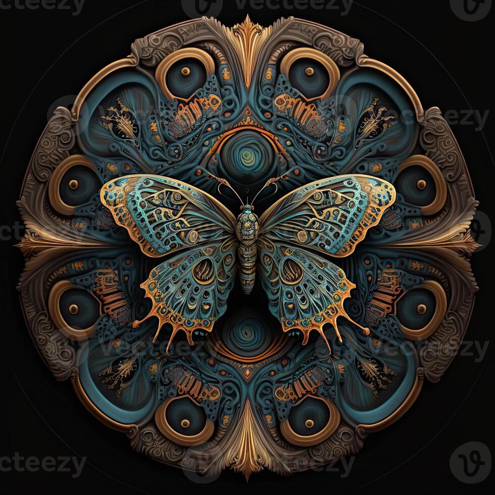 Colorful butterfly mandala art. Created with technology. photo