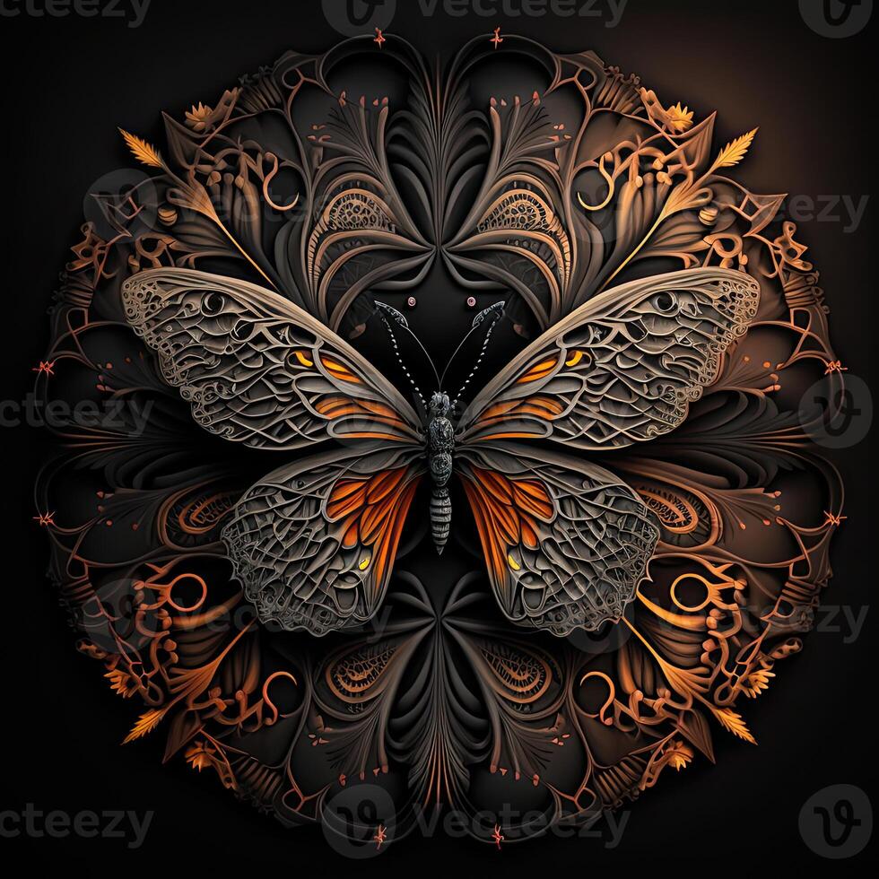 Colorful butterfly mandala art. Created with technology. photo
