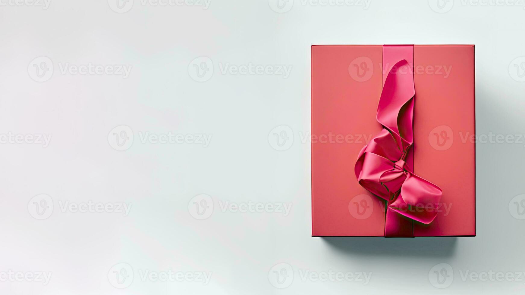 Top View Of Red Gift Box With Silk Ribbon And Copy Space. 3D Rendering. photo