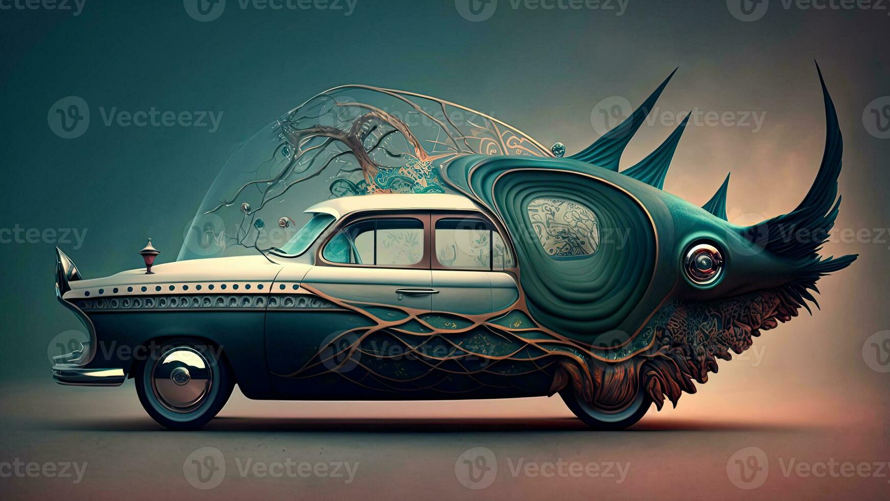 Vintage Sedan Car on Abstract Bakcground. AI-Generative, Digital Illustration. photo