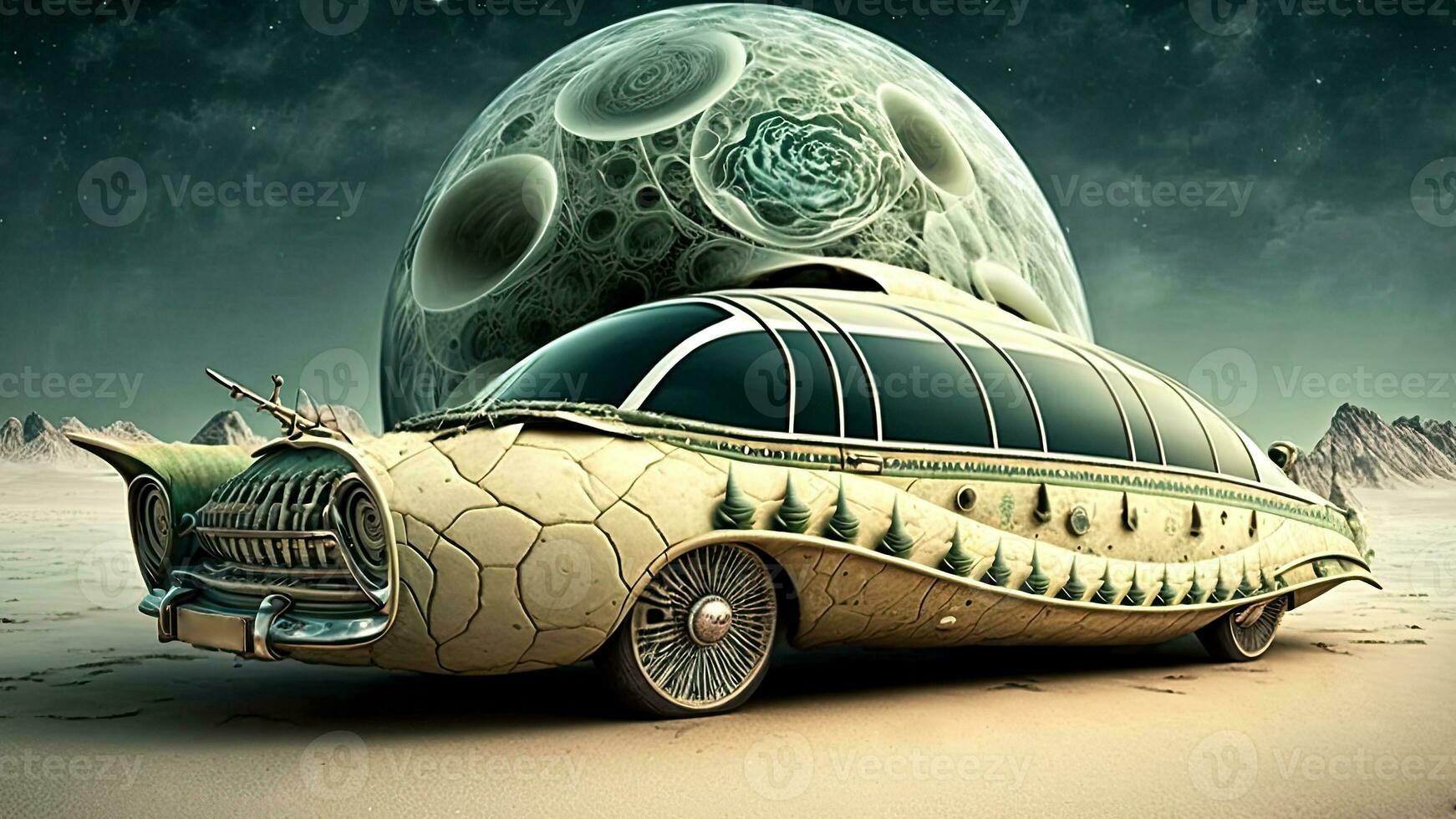 Vintage Sedan Car on Abstract Bakcground. AI-Generative, Digital Illustration. photo