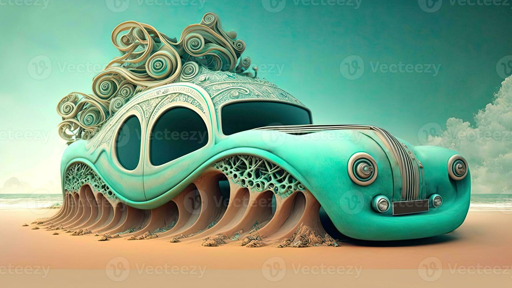 Vintage Sedan Car on Abstract Bakcground. AI-Generative, Digital Illustration. photo