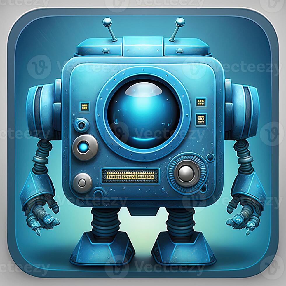 Robot Icon Illustration on Blue. photo