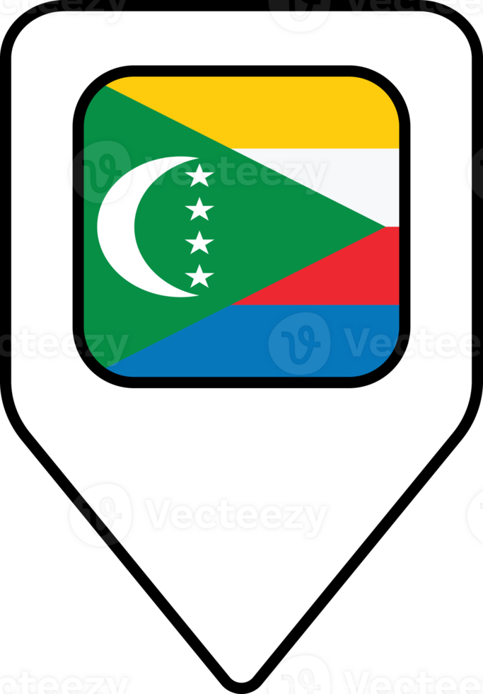 Comoros flag map pin navigation icon, square design. png