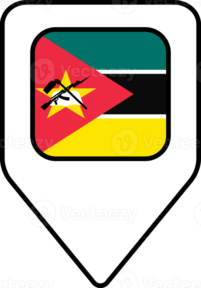 Mozambique flag map pin navigation icon, square design. png