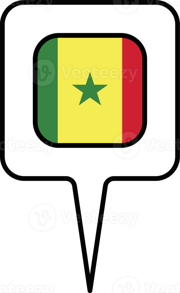 Senegal flag Map pointer icon, square design. png