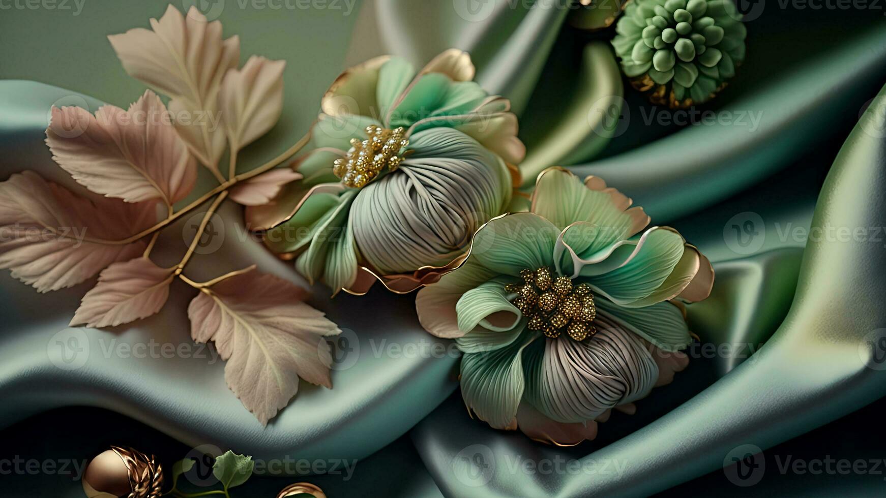 Luxury Top View 3d Wallpaper, Photography Jewellery, Colorful Flowers. Clay Modeling, AI-Generative, Digital Illustrations. photo