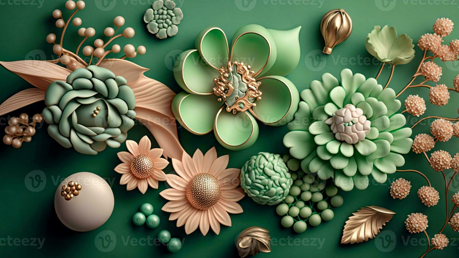 Luxury Top View 3d Wallpaper, Photography Jewellery, Colorful Flowers. Clay Modeling, AI-Generative, Digital Illustrations. photo