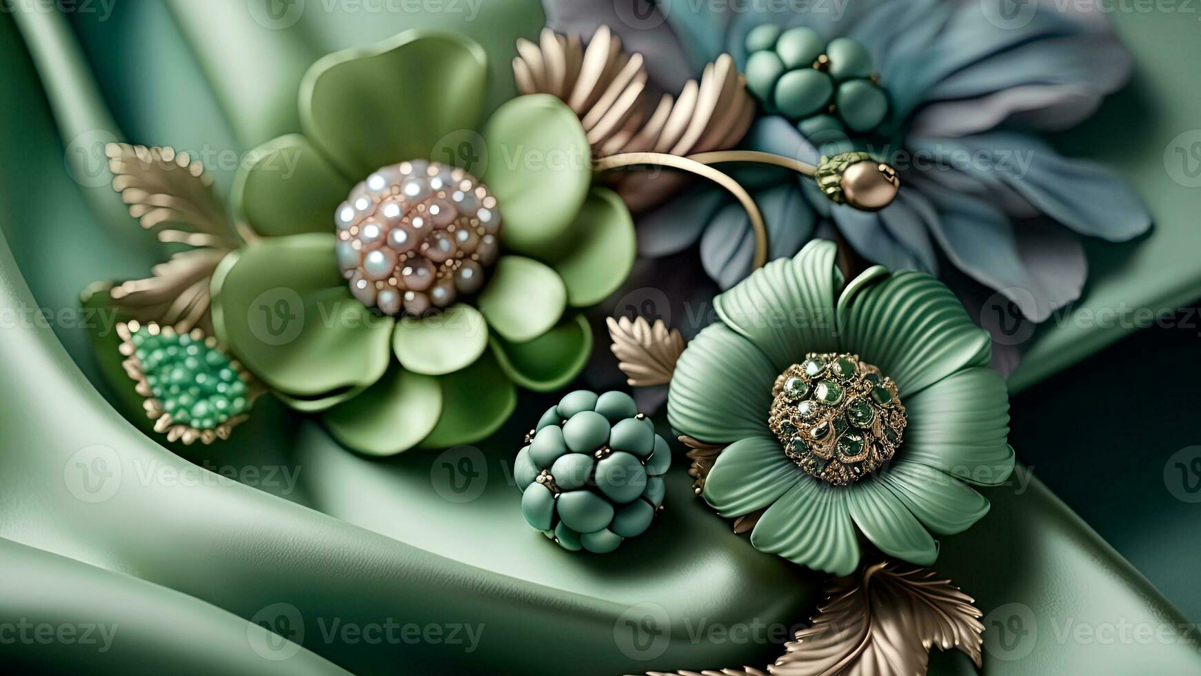 Luxury Top View 3d Wallpaper, Photography Jewellery, Colorful Flowers. Clay Modeling, AI-Generative, Digital Illustrations. photo