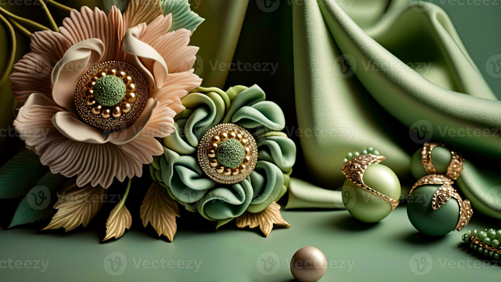 Luxury Top View 3d Wallpaper, Photography Jewellery, Colorful Flowers. Clay Modeling, AI-Generative, Digital Illustrations. photo