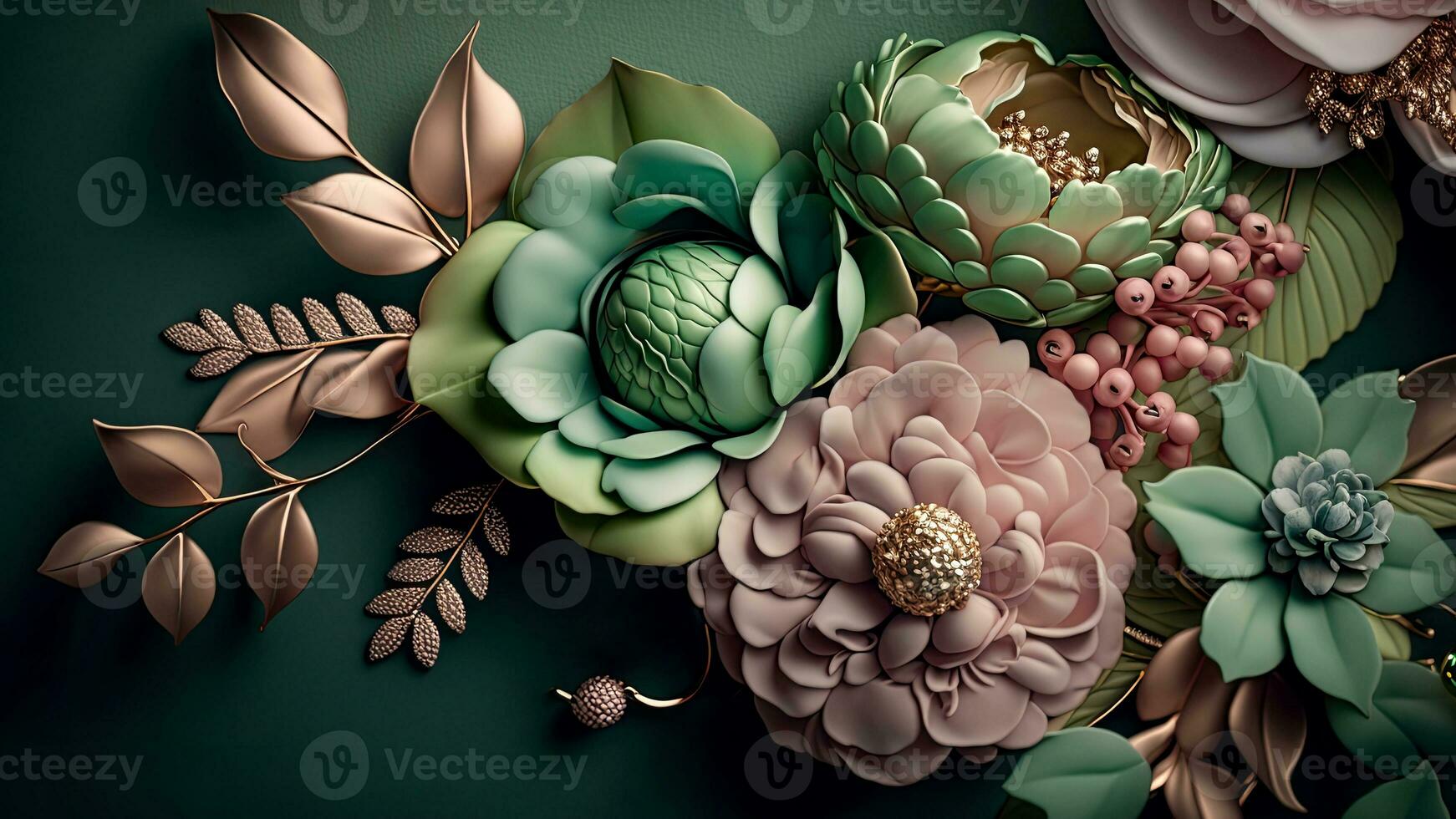 Luxury Top View 3d Wallpaper, Photography Jewellery, Colorful Flowers. Clay Modeling, AI-Generative, Digital Illustrations. photo