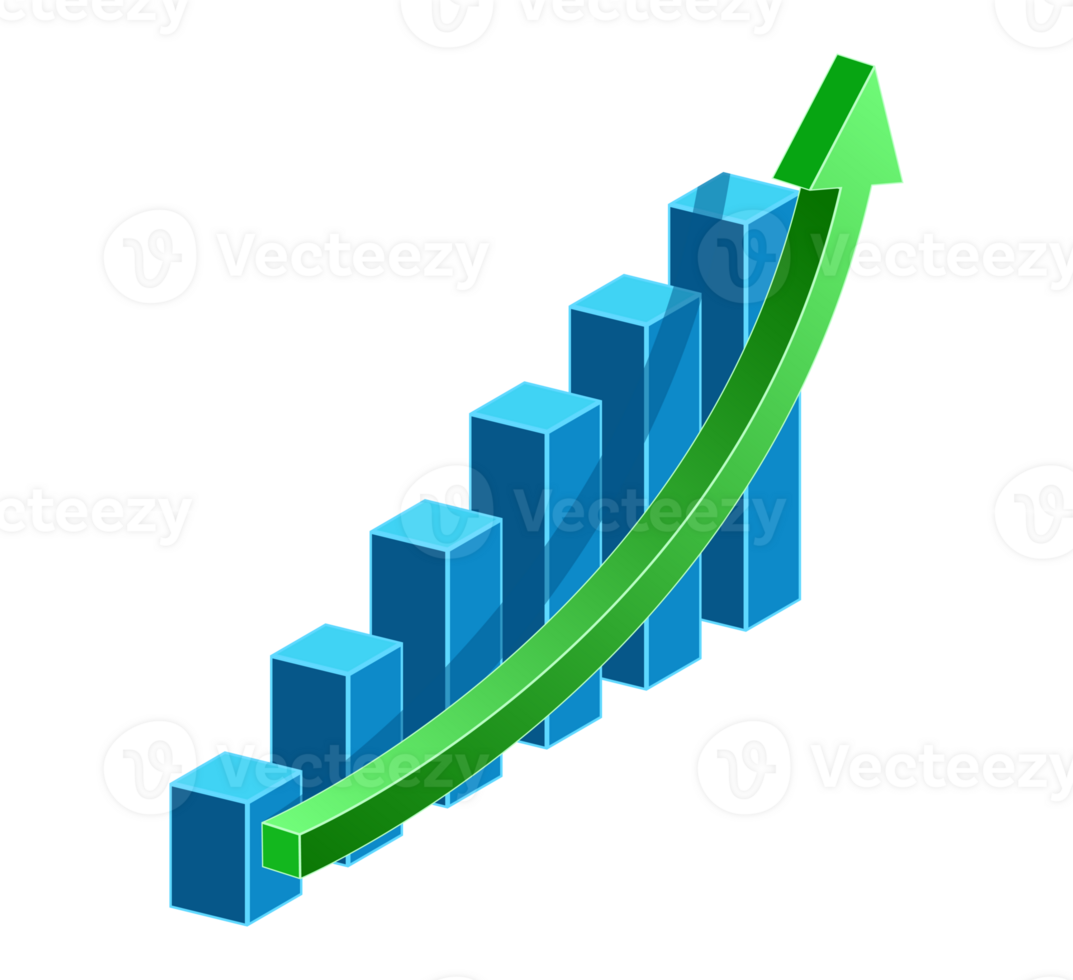 3D bar graph growth and up arrow png