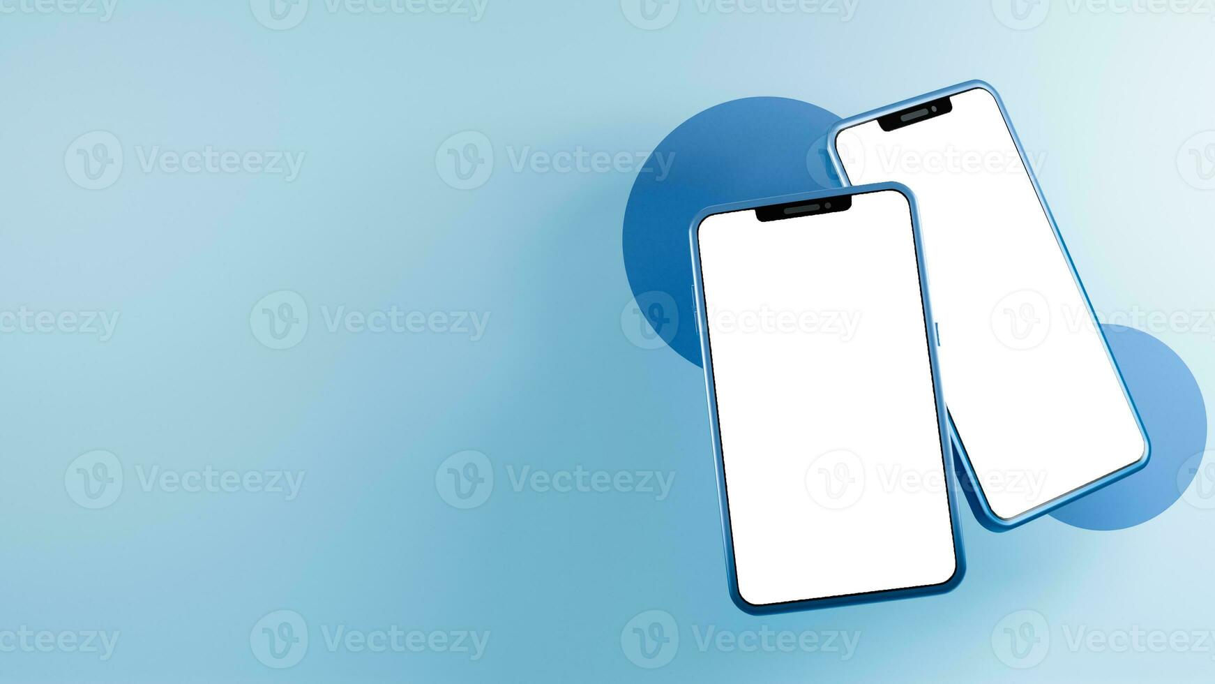 3D Render of Two Smartphone Mockup With Blank Screens On Light Blue Background. photo