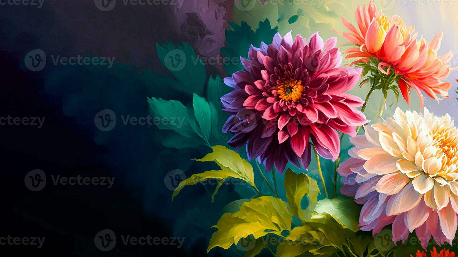 Creative Colourful Flowers, Colourful Spring Flowers, Watercolour Effects. Text Space for your Message. AI-Generative Digital Illustration. photo