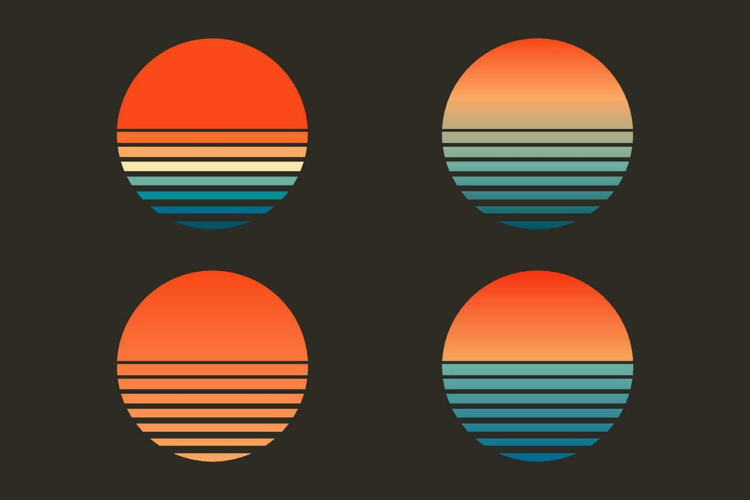 Set of Retro Sunset Color Circle Vector. Circular gradient background. T shirt design element. Vector illustration flat elements.