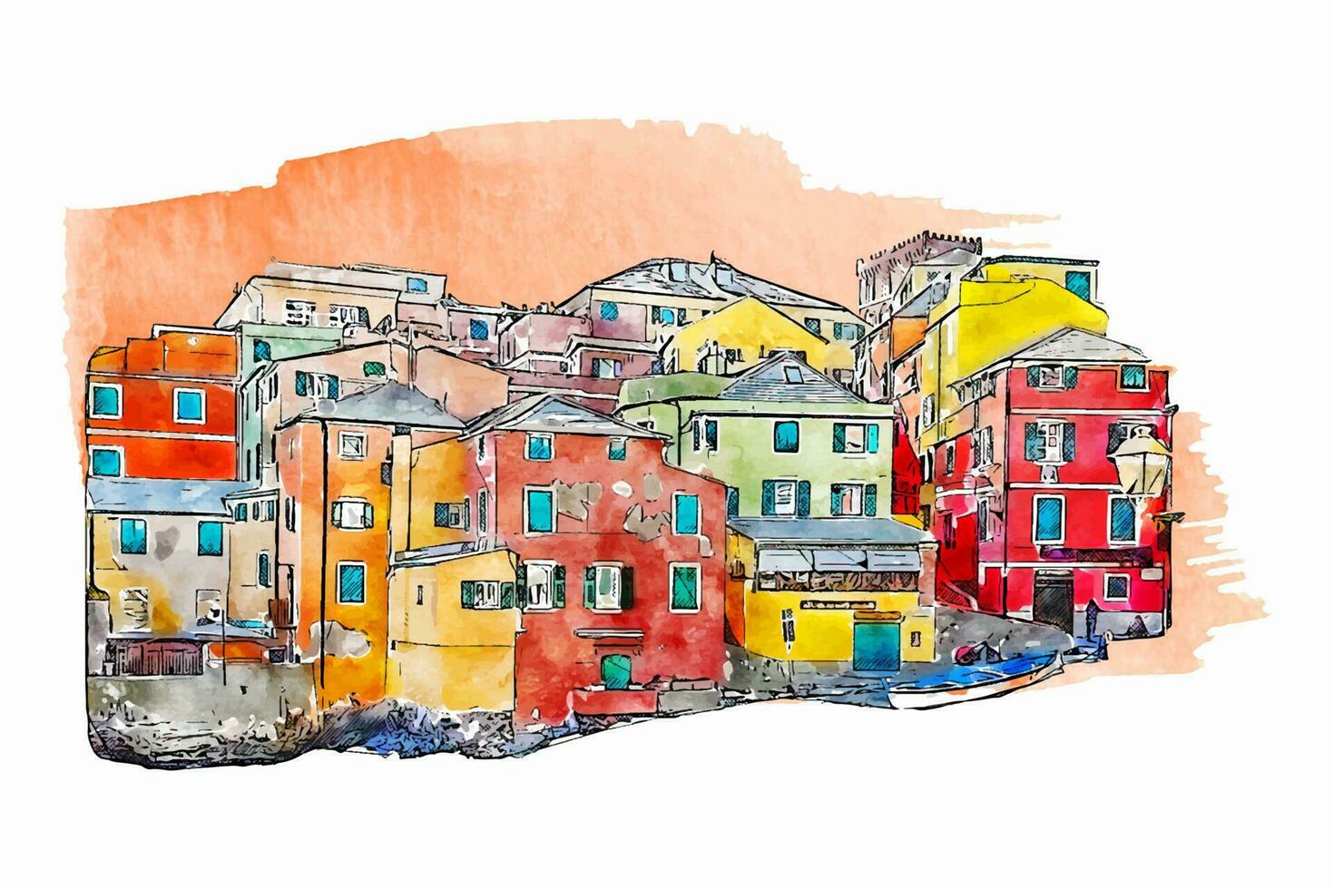 Architecture italy watercolor hand drawn illustration isolated on white background vector