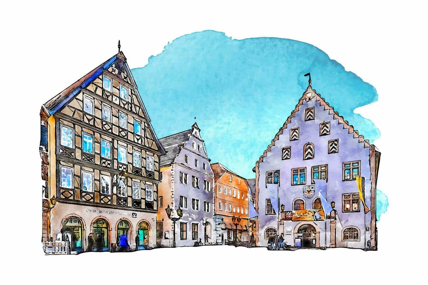 Old town hall germany watercolor hand drawn illustration isolated on white background vector