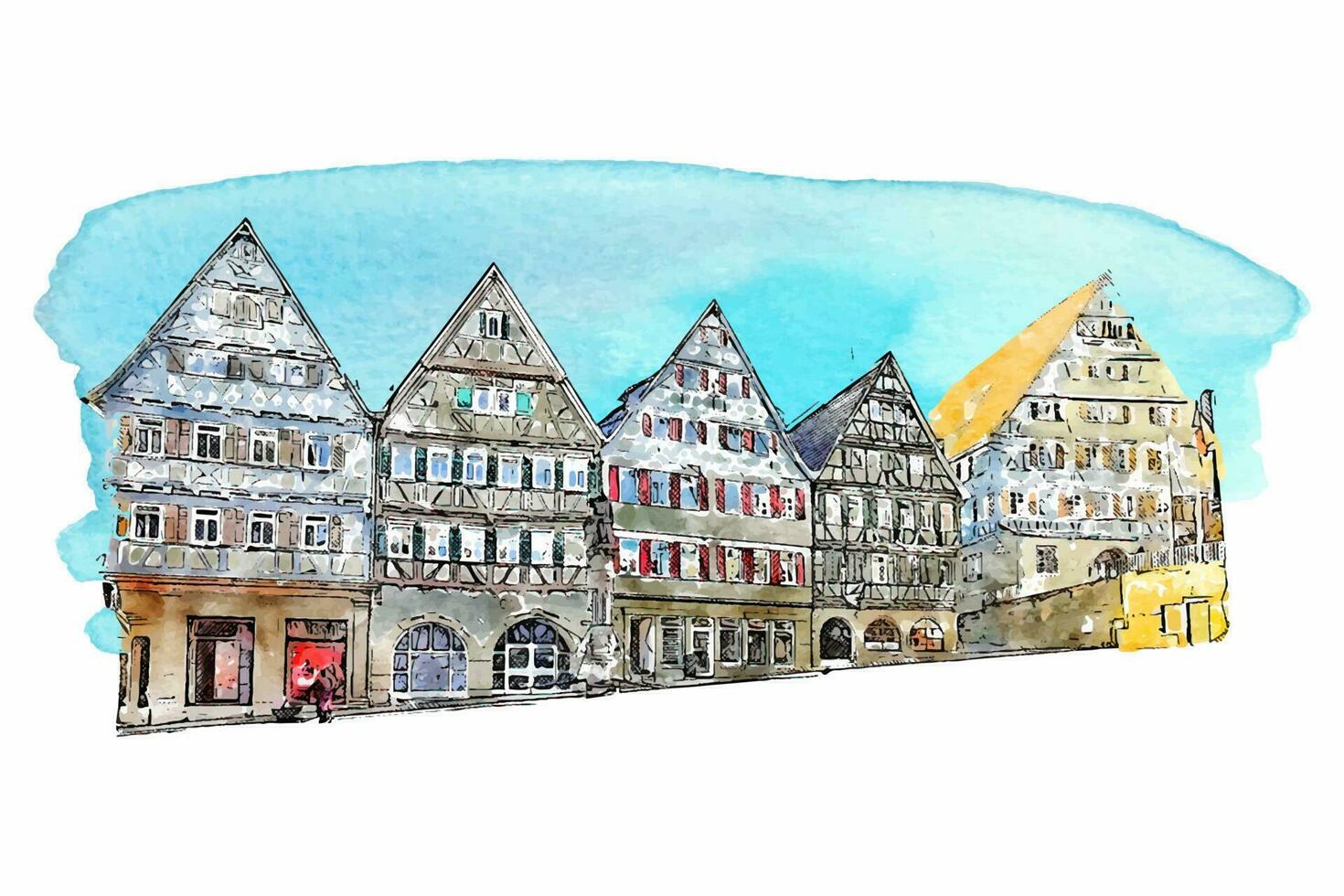 arquitectura Herrenberg Alemania acuarela mano dibujado ilustración aislado en blanco antecedentes vector