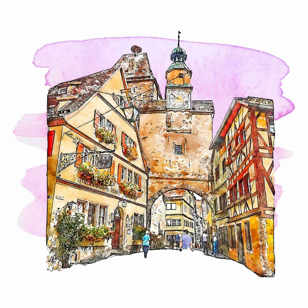Rothenburg germany watercolor hand drawn illustration isolated on white background vector