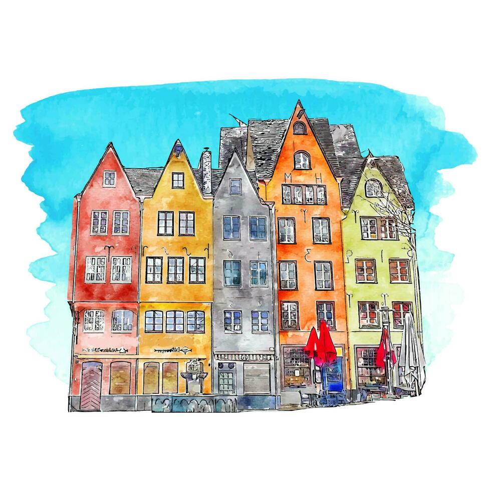 Architecture Koln germany watercolor hand drawn illustration isolated on white background vector