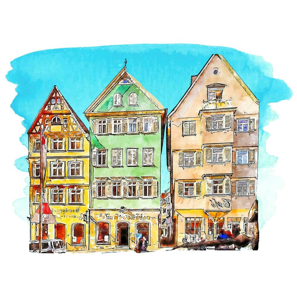 Architecture esslingen germany watercolor hand drawn illustration isolated on white background vector
