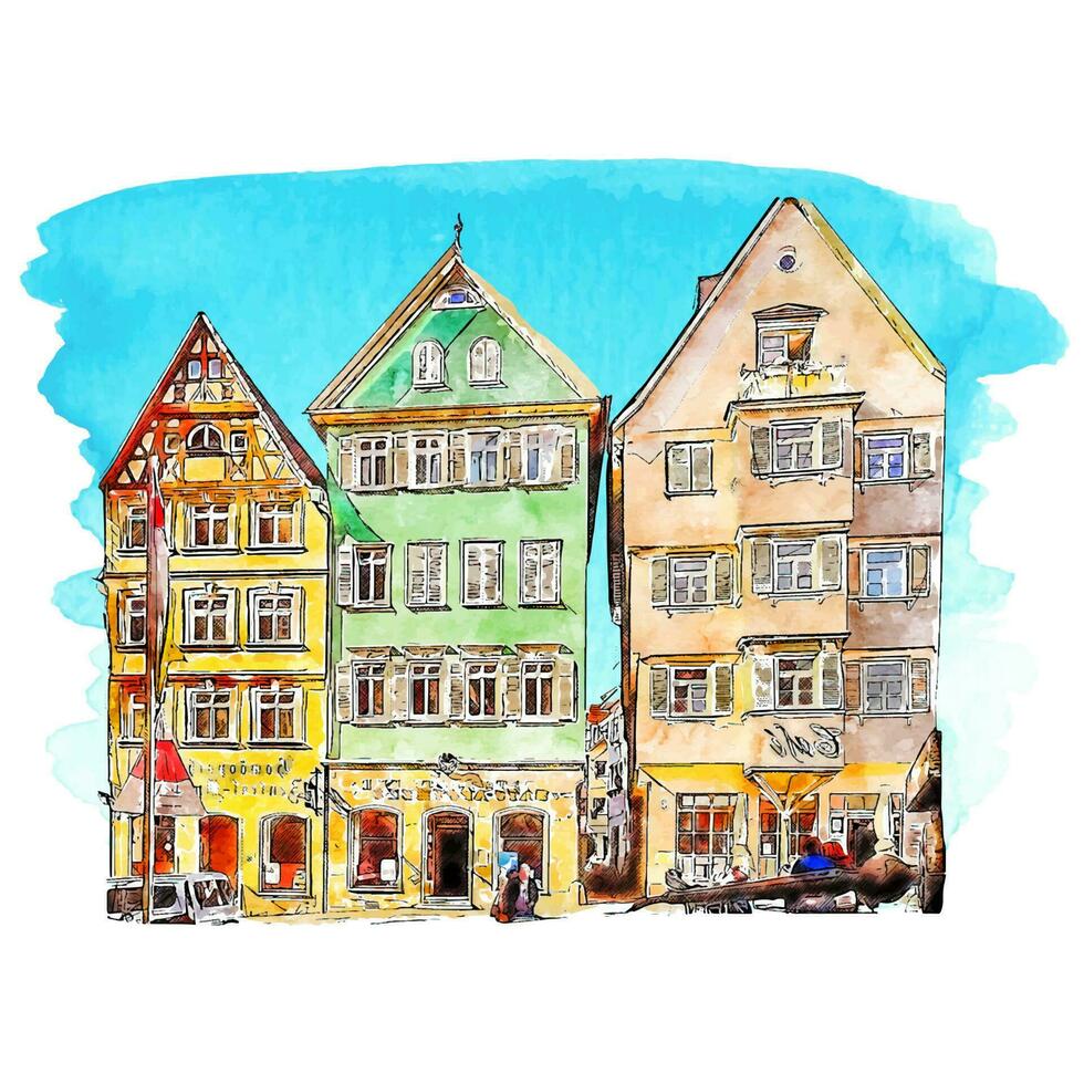 arquitectura esslingen Alemania acuarela mano dibujado ilustración aislado en blanco antecedentes vector