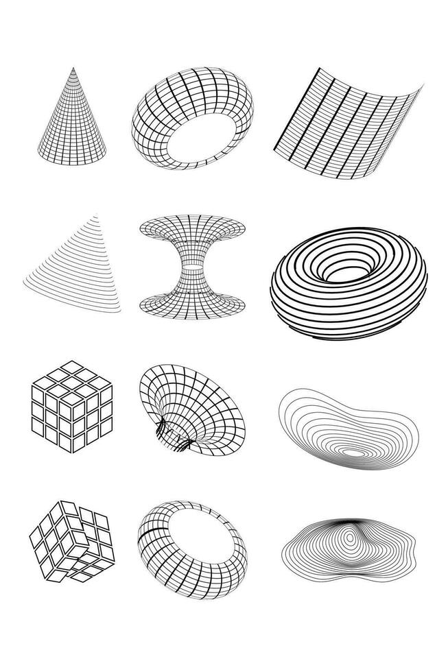 Geometric wireframe shapes on a transparent background.Abstract patterns. Y2k. vector