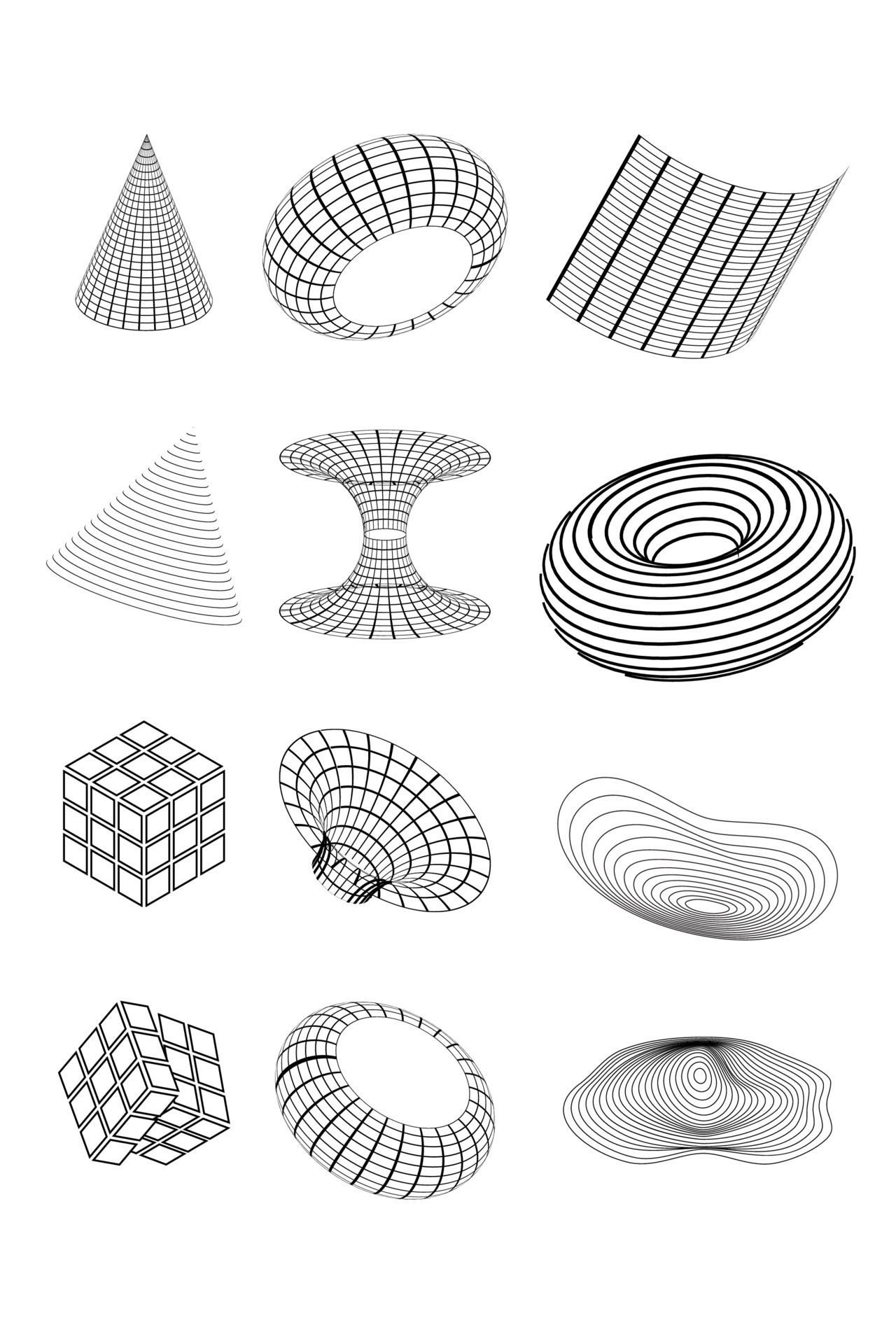 Geometric wireframe shapes on a transparent background.Abstract ...