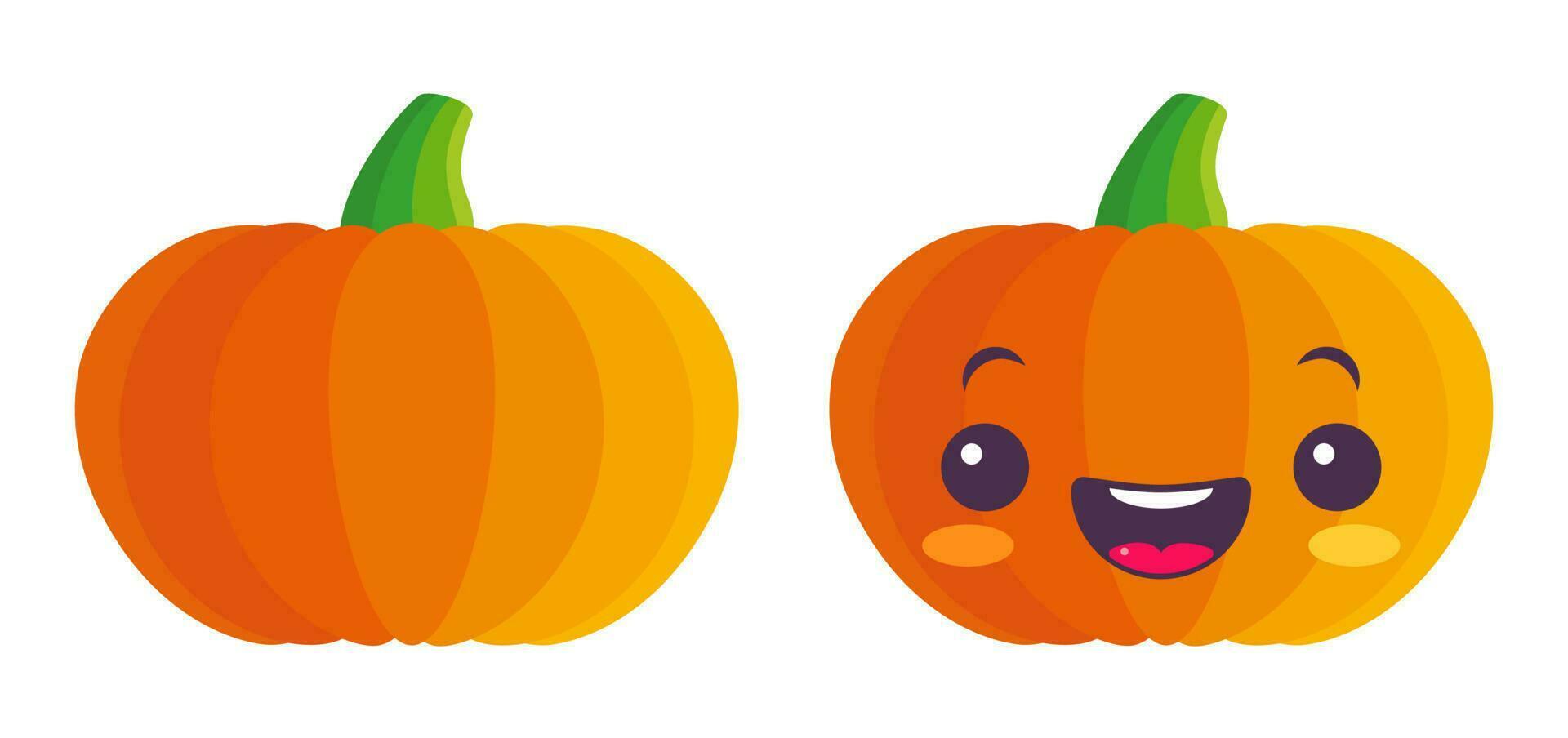 vector conjunto íconos de calabaza para Víspera de Todos los Santos en kawaii estilo.