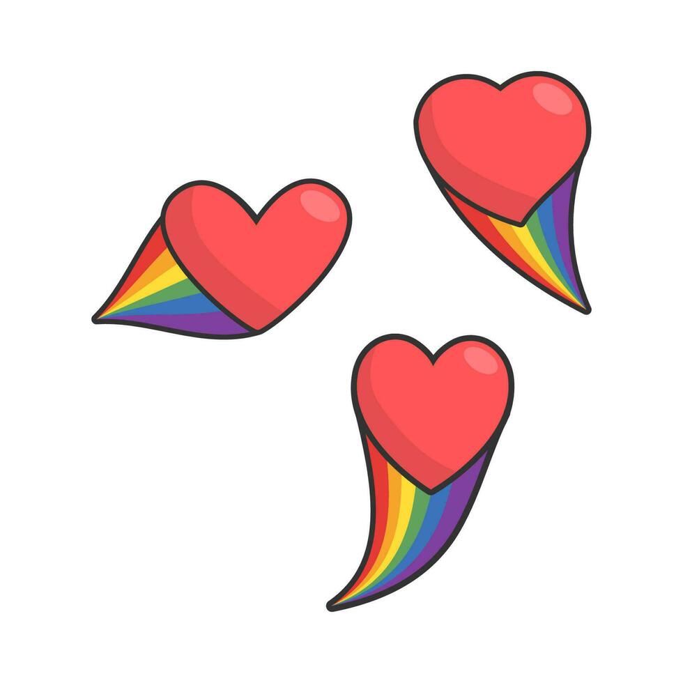 corazón icono con arco iris bandera cometa. amor diversidad, orgullo mes símbolo. vector