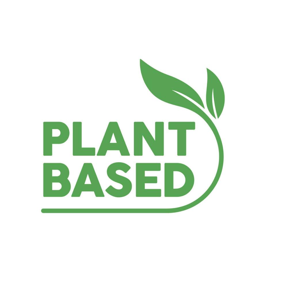 Plant based logo. Circular shape base with plant leaf. Vegan and vegetarian friendly badge. vector
