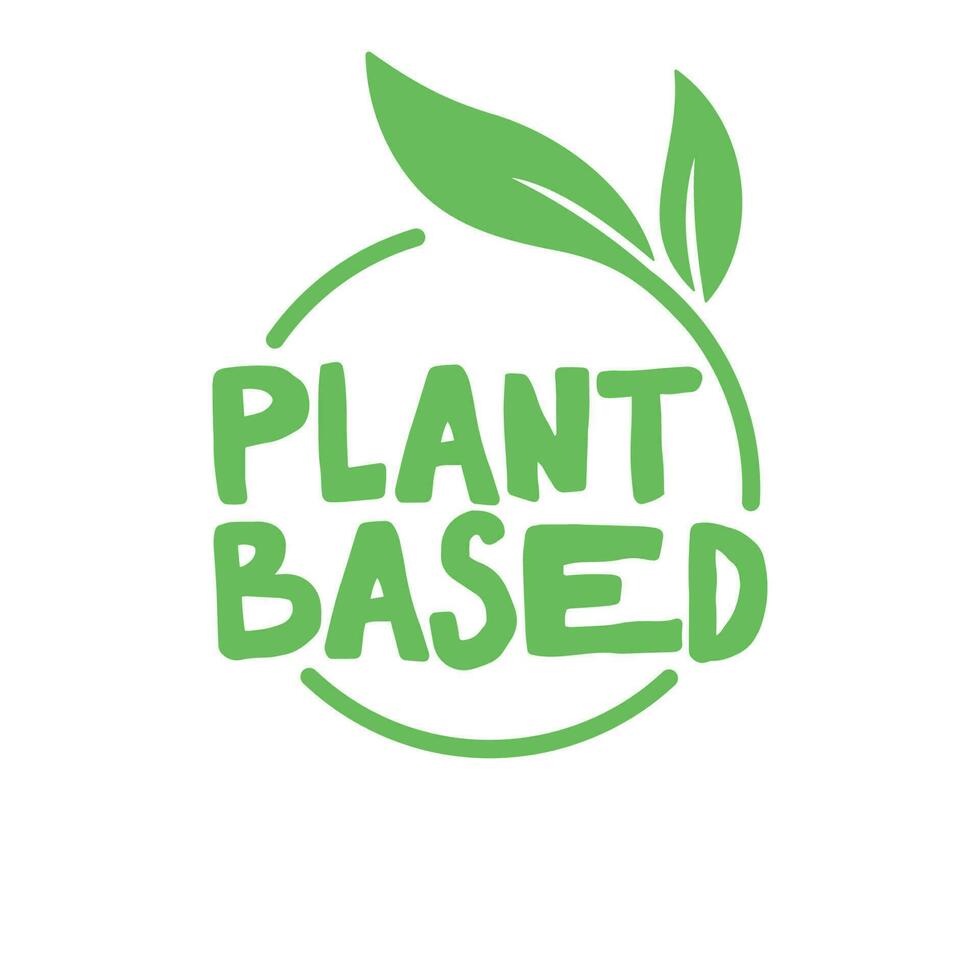 Plant based logo. Circular shape base with plant leaf. Vegan and vegetarian friendly badge. vector