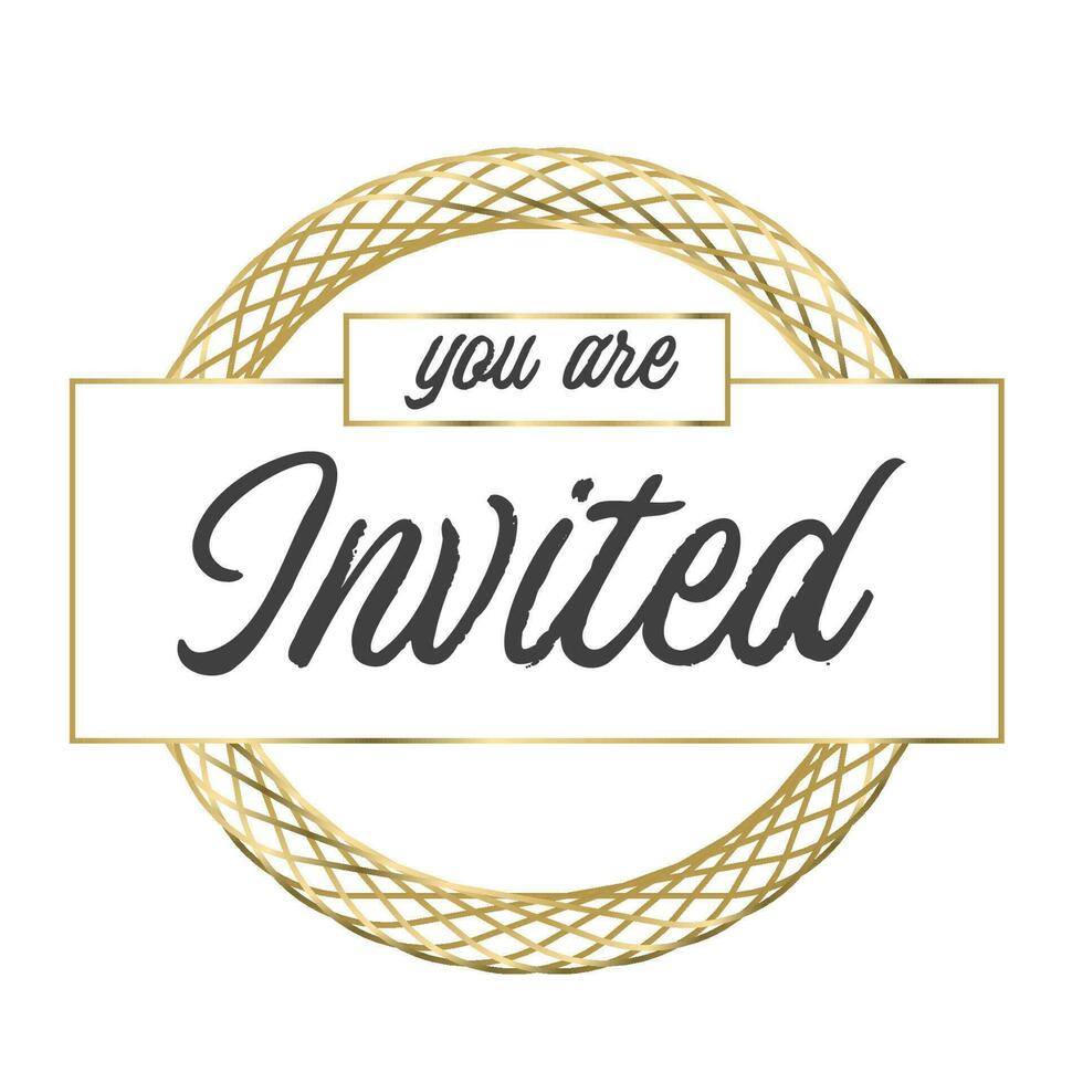 You are invited. Elegant design for cards and invitations. Handwriting style text with linear golden frames. vector