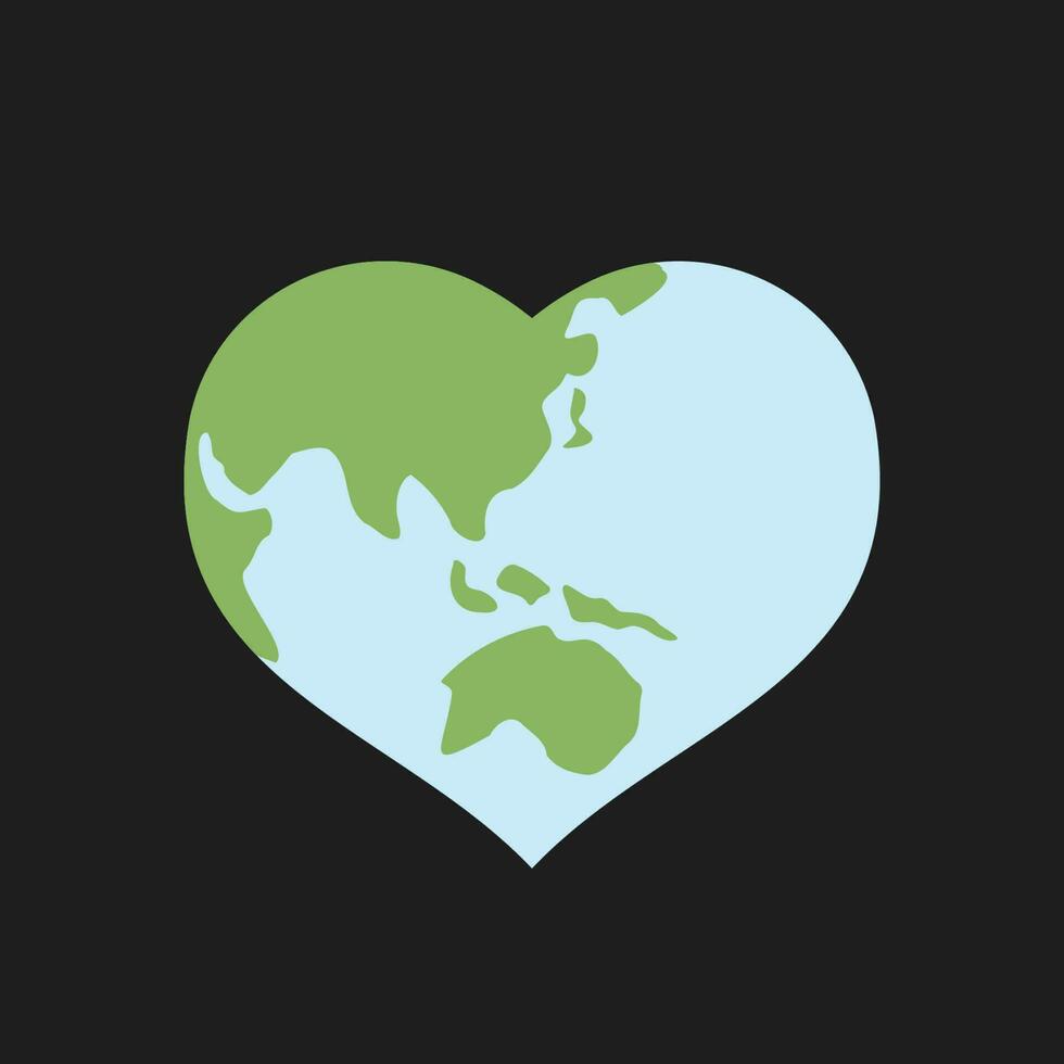 Heart shaped earth. Environment care. Save and love the planet. vector