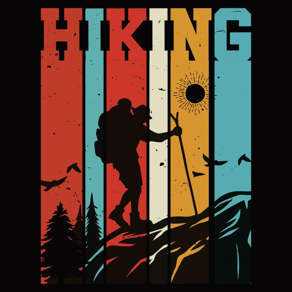 retro vintage Hiking T-Shirt Design vector