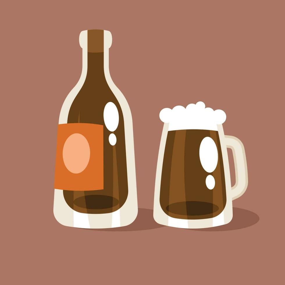 Bottle And A Pint Of Beer, Isolated Background. vector