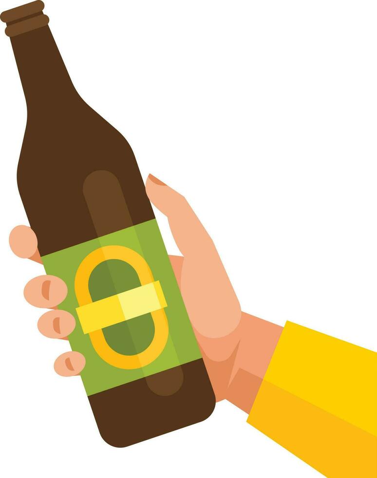 Hand Holds Beer Bottle, Isolated Background. vector