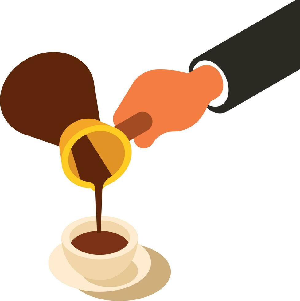 Hand Pours Coffee, Isolated Background. vector