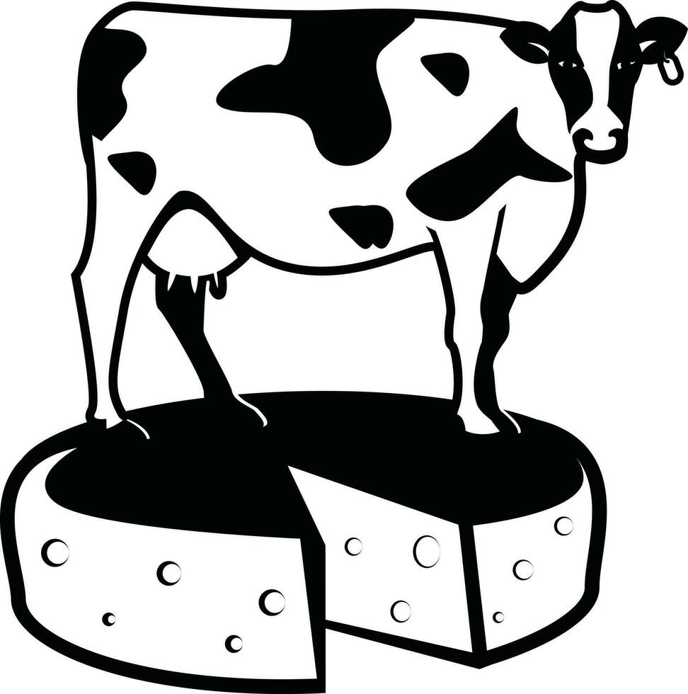 Cow And Cheese, Isolated Background. vector
