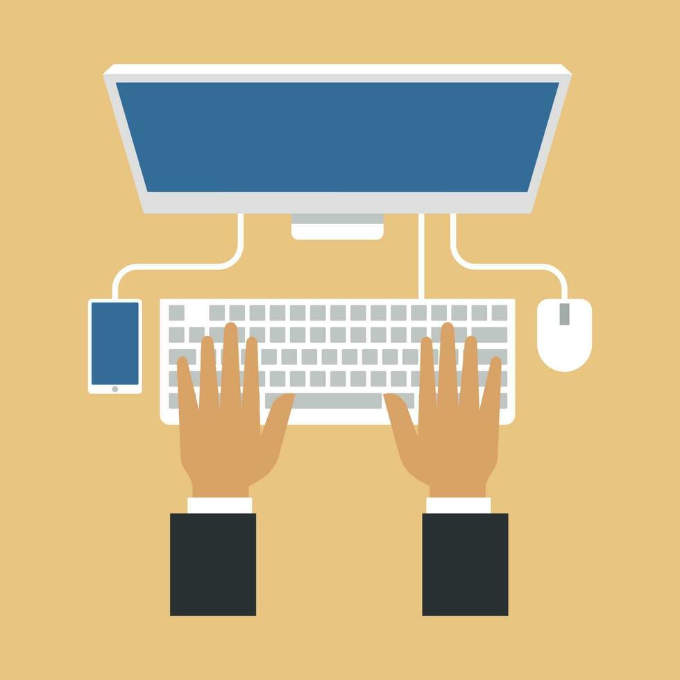 Computer Work, Isolated Background. vector