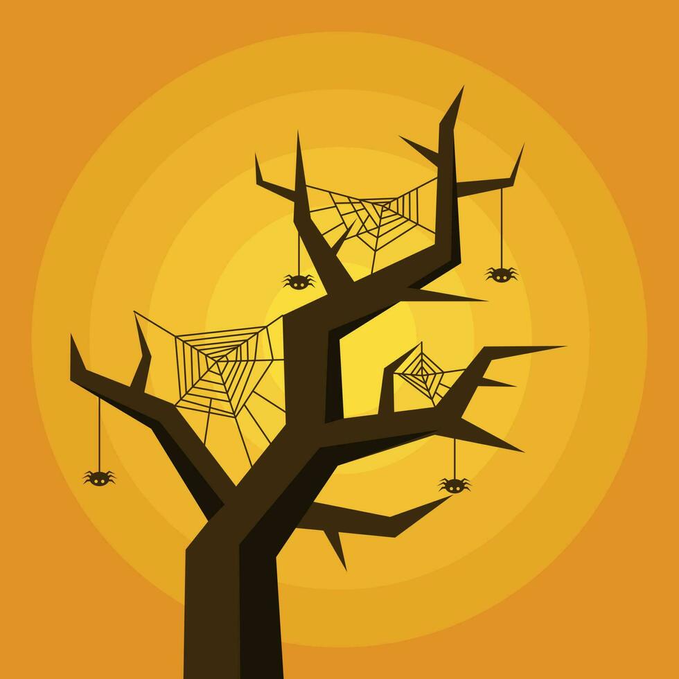 Tree With Spider Nets, Isolated Background. vector