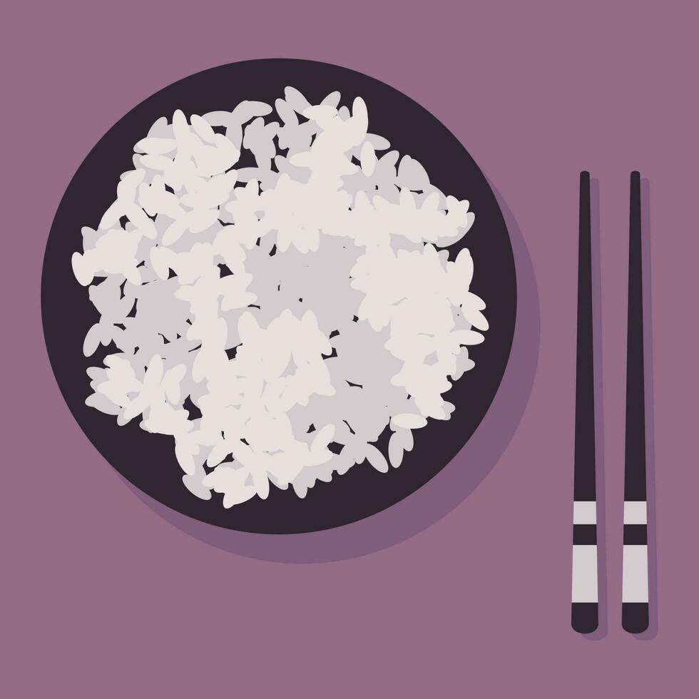 Rice And Chopsticks, Isolated Background. vector