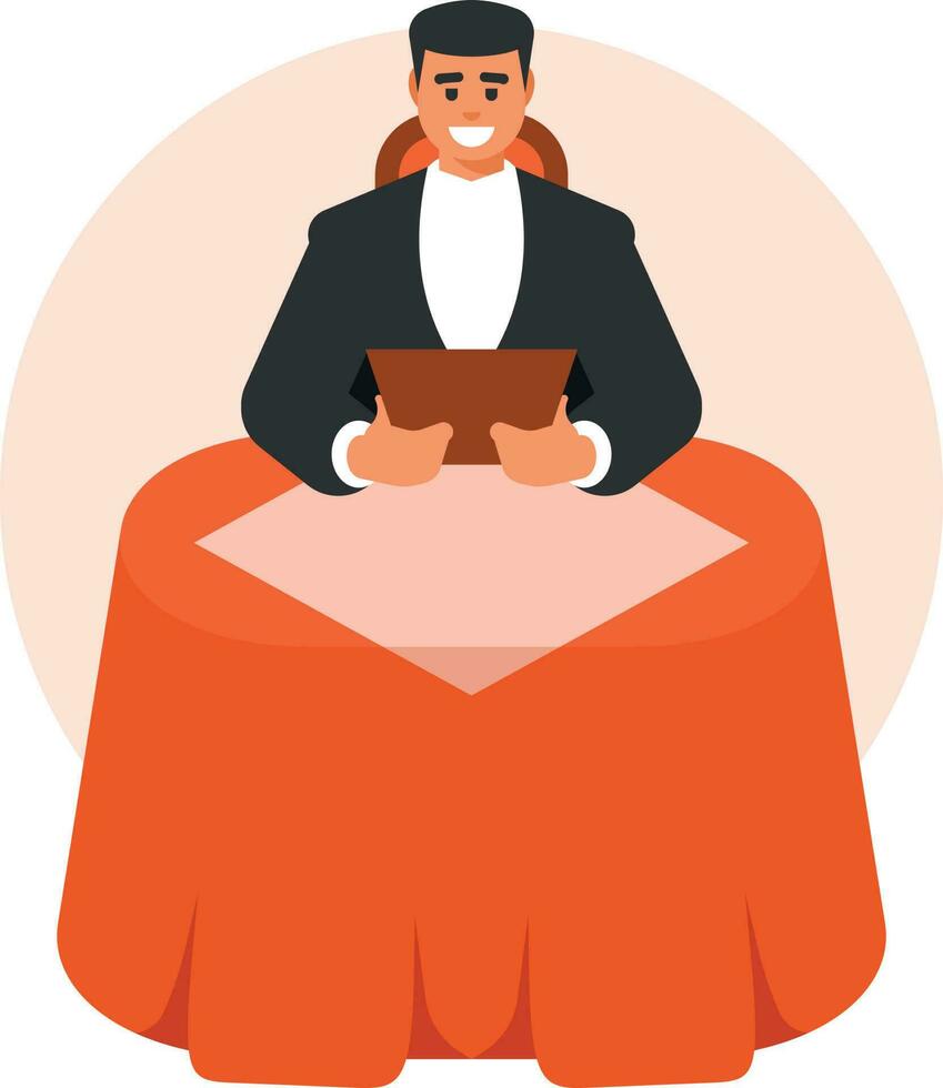 Man At A Restaurant Table, Isolated Background. vector
