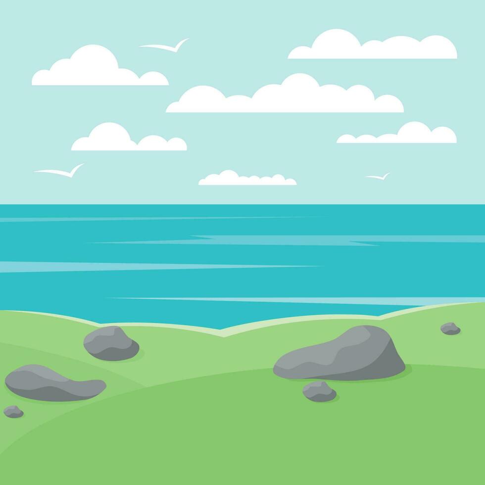 Sea Landscape Vector Clip Art, Isolated Background.