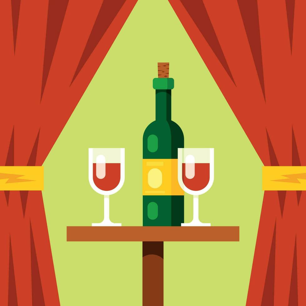 A Bottle Of Wine And Two Glasses, Isolated Background. vector